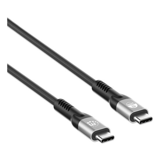 Manhattan Câble USB-C vers USB-C haute vitesse (240 W), 2 m, charge ordinateur portable + données et vidéo rapides, compatible tous PC portables (un chargeur mural USB-C de 240 W supplémentaire est nécessaire), transferts jusqu'à 40 Gbit/s, noir, garantie