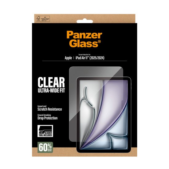 PanzerGlass ® Screen Protector iPad Air 11" (2024-2026) | Ultra-Wide Fit w. Fastfit tool Protection d'écran transparent Apple 1 pièce(s)