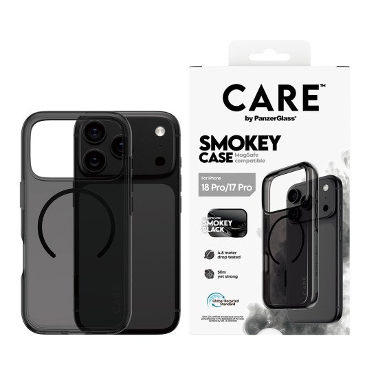 PanzerGlass CARE™ by ® Smokey Case w. Black MagSafe iPhone 2026 Pro | 17 Pro coque de protection pour téléphones portables Housse Transparent