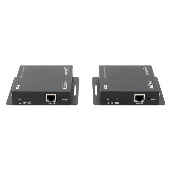 Manhattan Kit d'extension KVM HDMI 1080p sur IP, étend le signal 1080p@60 Hz jusqu'à 120 m via câble Ethernet Cat6 ou réseau IP, émetteur et récepteur, ports USB-A pour PC, souris et clavier, noir, garantie de 3 ans