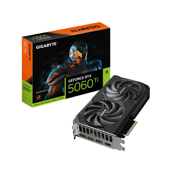 GIGABYTE GeForce RTX 5060 Ti WINDFORCE 16G Carte Graphique – 16 Go GDDR7, 128 bits, PCI-E 5.0, 2572 MHz Fréquence du processeur, 3 x DisplayPort, 1 x HDMI, GV-N506TWF2-16GD GIGABYTE GeForce RTX 5060 Ti WINDFORCE 16G Carte Graphique – 16 Go GDDR7, 128 bits, PCI-E 5.0, 2572 MHz Fréquence du processeur, 3 x DisplayPort, 1 x HDMI, GV-N506TWF2-16GD