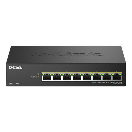 D-Link DMS-108P/E commutateur réseau Non-géré 2.5G Ethernet (100/1000/2500) Connexion Ethernet POE Noir