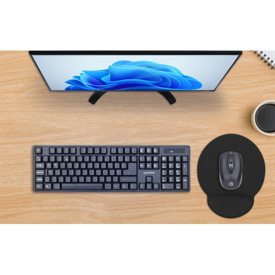Manhattan Tapis de souris avec repose-poignet en gel, noir, 241 × 203 × 40 mm, base antidérapante, garantie à vie