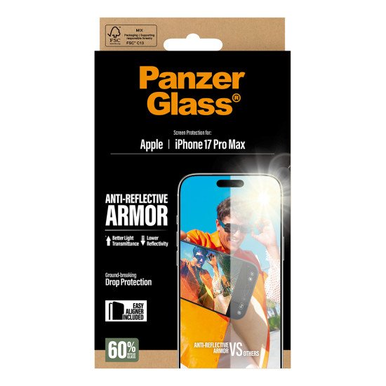 PanzerGlass ® Anti-Reflective Armor Screen Protector iPhone 17 Pro Max w. EasyAligner Protection d'écran transparent Apple 1 pièce(s)