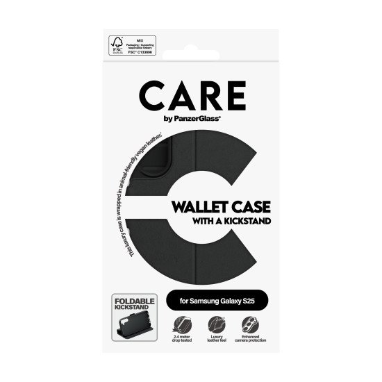 PanzerGlass CARE by ® Feature Wallet Case w. Kickstand Samsung Galaxy S25 coque de protection pour téléphones portables Housse Noir PanzerGlass CARE by ® Feature Wallet Case w. Kickstand Samsung Galaxy S25 coque de protection pour téléphones portables Housse Noir
