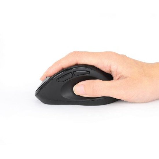 Manhattan Souris ergonomique sans fil (droitière), DPI réglable 800/1200/1600, 2,4 GHz (jusqu'à 10 m), 6 boutons avec molette, récepteur USB-A et USB-C combiné, noire, pile AA incluse, garantie 3 ans