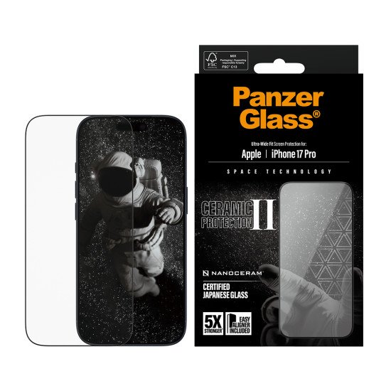 PanzerGlass ® Ceramic II Screen Protector iPhone 17 Pro | Ultra-Wide Fit w. EasyAligner Protection d'écran transparent Apple 1 pièce(s)