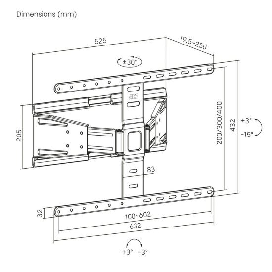 ACT Support mural TV Full Motion, 43« à 90 », ultra mince, VESA