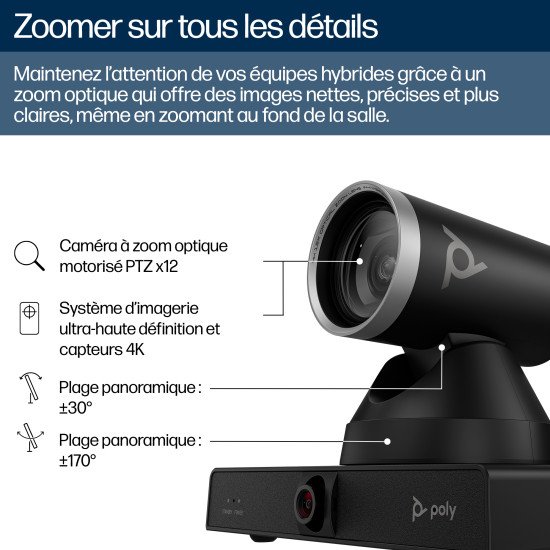 HP Poly Caméra intelligente TAA Poly Studio E60 4K MPTZ avec zoom optique 12x