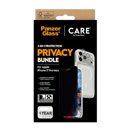 PanzerGlass ® | CARE by ® 3-in-1 Flagship Privacy Bundle iPhone 17 Pro Max Protection d'écran transparent Apple 1 pièce(s)