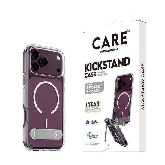 PanzerGlass CARE™ by ® Kickstand Case Transparent w. White MagSafe iPhone 2026 Pro Max | 17 Pro Max coque de protection pour téléphones portables Housse