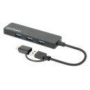 Manhattan Dock/hub combo USB-C & USB-A, 4 ports : 4x USB-A, 5 Gbit/s (USB 3.0), Alimenté par USB (aucune alimentation externe requise)