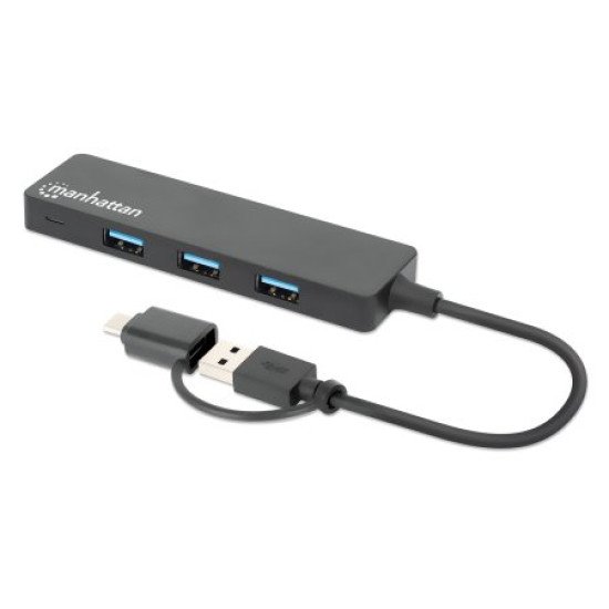 Manhattan Dock/hub combo USB-C & USB-A, 4 ports : 4x USB-A, 5 Gbit/s (USB 3.0), Alimenté par USB (aucune alimentation externe requise)