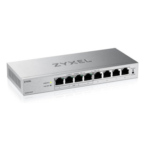 Zyxel GS1200-8HPV3 Géré L2 Gigabit Ethernet (10/100/1000) Connexion Ethernet POE Bureau Gris