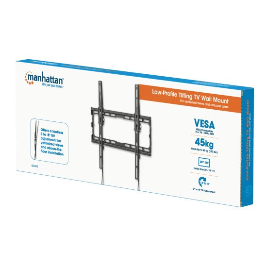 Manhattan Support mural pour TV/moniteurs (inclinable), écrans 32" à 55", Compatibilité VESA : de 200x200 à 400x400 mm (vérifiez les dimensions des quatre trous de fixation à l'arrière), charge max. 35 kg, noir