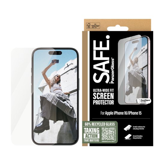 PanzerGlass SAFE. by ® Screen Protector iPhone 16 | 15 | Ultra-Wide Fit Protection d'écran transparent Apple 1 pièce(s)