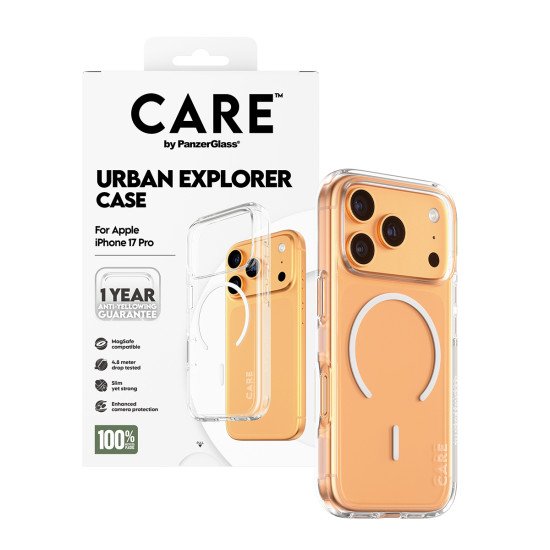 PanzerGlass CARE by ® Flagship Case Transparent Urban Explorer w. White MagSafe iPhone 17 Pro coque de protection pour téléphones portables Housse