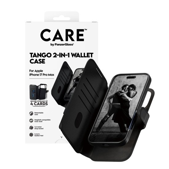 PanzerGlass CARE by ® Feature Case Tango Two-in-One Wallet w. MagSafe iPhone 17 Pro Max coque de protection pour téléphones portables Housse Noir