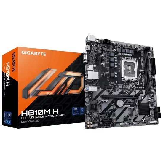 GIGABYTE H810M H Carte mère - Processeurs Intel Core Ultra (Série 2), VRM 4+1+2 phases, jusqu'à 6400 MHz DDR5, 1xPCIe 4.0 M.2, LAN 1GbE, USB 3.2 Gen 1 GIGABYTE H810M H Carte mère - Processeurs Intel Core Ultra (Série 2), VRM 4+1+2 phases, jusqu'à 6400 MHz DDR5, 1xPCIe 4.0 M.2, LAN 1GbE, USB 3.2 Gen 1