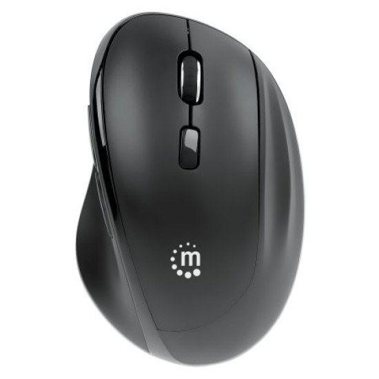 Manhattan Souris ergonomique sans fil (droitière), DPI réglable 800/1200/1600, 2,4 GHz (jusqu'à 10 m), 6 boutons avec molette, récepteur USB-A et USB-C combiné, noire, pile AA incluse, garantie 3 ans