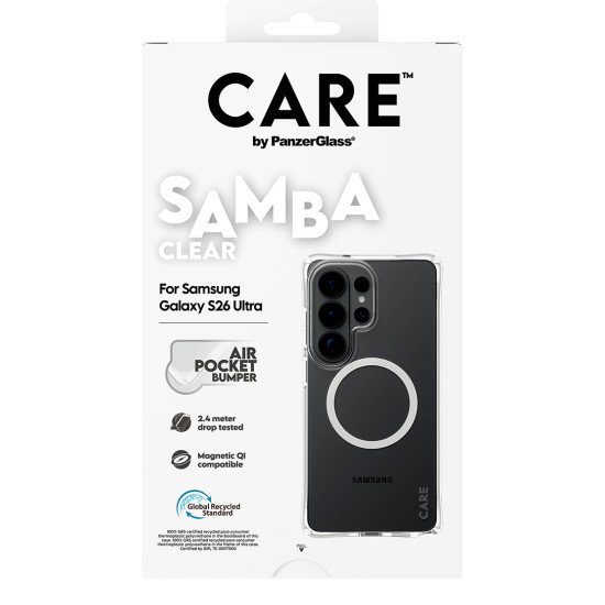 PanzerGlass CARE™ by ® Samba Case Transparent w. White Qi Samsung Galaxy S26 Ultra coque de protection pour téléphones portables 17,5 cm (6.9") Housse