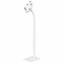 Manhattan Support de sol antivol pour tablette et iPad, universel, rotation 360°, inclinaison +20° à -110°, verrouillable, blanc, pour tablettes 7,9"–11", hauteur réglable 790 à 1190 mm, fixation à l'arrière au sol possible