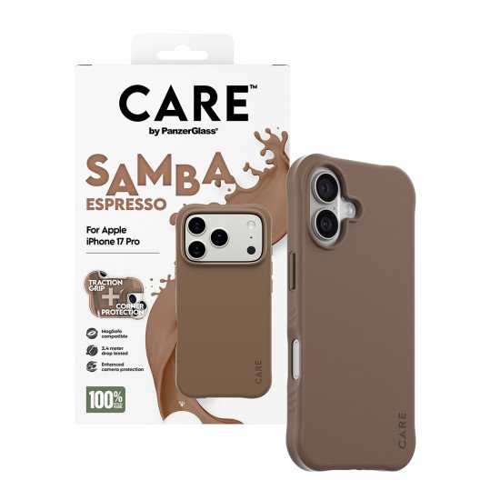 PanzerGlass CARE by ® Fashionable Case Samba Espresso w. MagSafe iPhone 17 Pro coque de protection pour téléphones portables Housse Marron PanzerGlass CARE by ® Fashionable Case Samba Espresso w. MagSafe iPhone 17 Pro coque de protection pour téléphones portables Housse Marron