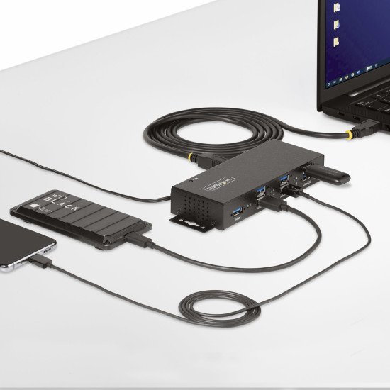 StarTech.com Hub USB 3.0 7 Ports avec 7x USB-A, Boîtier Industriel en Métal, Hub USB 7 ports avec Protection ESD, Montage Mural, sur Table ou sur Rail, USB 3.0/3.1/3.2 Gen 1 5Gbps