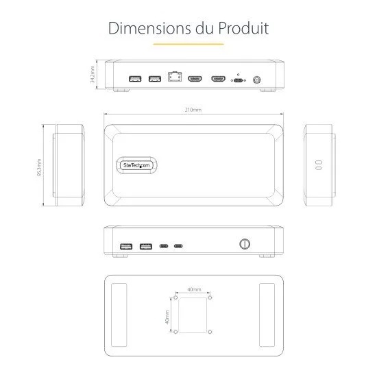 StarTech.com Station d'Accueil USB4, USB-C 40Gbps, Double Vidéo HDMI, Jusqu'à 2x 4K 60Hz 4:4:4 (RGB) ou 2x 4K 120Hz 4:2:2, Dock Multi-Moniteur, 6x USB, 2.5GbE, 100W PD StarTech.com Station d'Accueil USB4, USB-C 40Gbps, Double Vidéo HDMI, Jusqu'à 2x 4K 60Hz 4:4:4 (RGB) ou 2x 4K 120Hz 4:2:2, Dock Multi-Moniteur, 6x USB, 2.5GbE, 100W PD