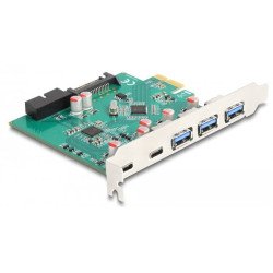 DeLOCK USB 5 Gbps PCI Express x1 carte vers 3 x Type-A externes + 2 x USB Type-C externes femelles et 1 x USB 19 broches interne mâle