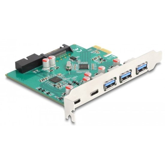 DeLOCK USB 5 Gbps PCI Express x1 carte vers 3 x Type-A externes + 2 x USB Type-C externes femelles et 1 x USB 19 broches interne mâle