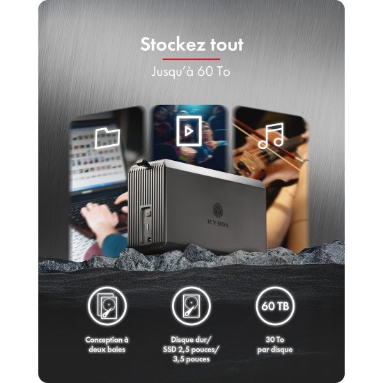 ICY BOX IB-RD3720-CU3 Boîtier disque dur/SSD Noir 2.5/3.5"