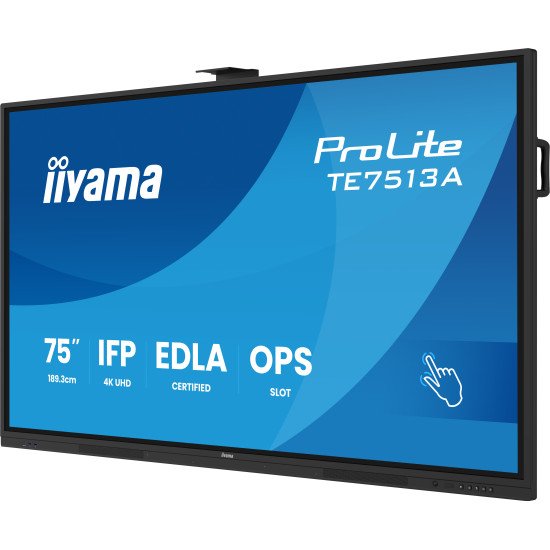 iiyama TE7513A-B2AG Écran d'affichage dynamique Écran plat interactif 190,5 cm (75") Wifi 500 cd/m² 4K Ultra HD Noir Écran tactile Intégré dans le processeur Android 24/7