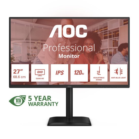 AOC E4 Q27E4U écran PC 68,6 cm (27") 2560 x 1440 pixels Quad HD LED Noir AOC E4 Q27E4U écran PC 68,6 cm (27") 2560 x 1440 pixels Quad HD LED Noir