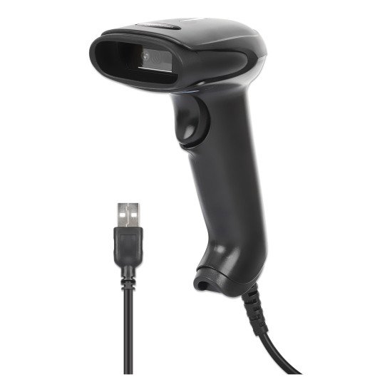 Manhattan Scanner de codes-barres CCD filaire, USB, largeur de lecture 60 mm, câble 152 cm, luminosité ambiante max. 5 000 lux, noir, garantie 3 ans