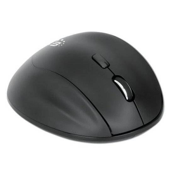 Manhattan Souris ergonomique sans fil (droitière), DPI réglable 800/1200/1600, 2,4 GHz (jusqu'à 10 m), 6 boutons avec molette, récepteur USB-A et USB-C combiné, noire, pile AA incluse, garantie 3 ans