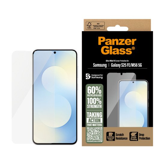 PanzerGlass ® Screen Protector Samsung Galaxy S25 FE 5G | M56 5G | Ultra-Wide Fit Protection d'écran transparent 1 pièce(s)