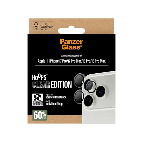 PanzerGlass ® Hoops® Transparent Camera Lens Protector iPhone 17 Pro | iPhone 17 Pro Max | iPhone 16 Pro | 16 Pro Max Protection d'écran transparent Apple 1 pièce(s) PanzerGlass ® Hoops® Transparent Camera Lens Protector iPhone 17 Pro | iPhone 17 Pro Max | iPhone 16 Pro | 16 Pro Max Protection d'écran transparent Apple 1 pièce(s)