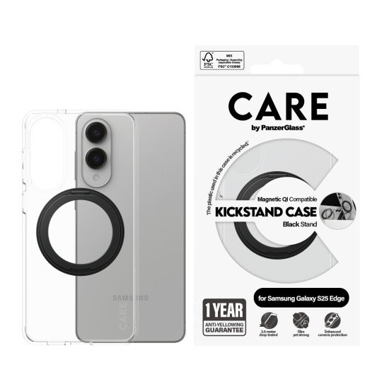 PanzerGlass CARE™ by ® Kickstand Case Transparent w. Qi Samsung S25 Edge coque de protection pour téléphones portables Housse