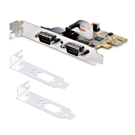 StarTech.com Carte d'Interface Série PCI Express à 2 ports, Carte Série PCIe à 2 Ports vers RS232 (DB9), UART 16C1050, Supports à Profil Bas/Plein, Rétention COM, pour Windows/Linux