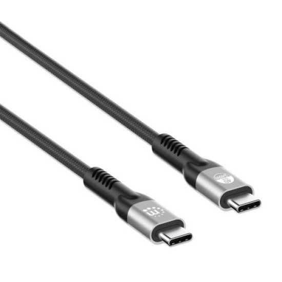Manhattan Câble USB-C vers USB-C haute vitesse (240 W), 1 m, charge ordinateur portable + données et vidéo rapides, compatible tous PC portables (un chargeur mural USB-C de 240 W supplémentaire est nécessaire), transferts jusqu'à 40 Gbit/s, noir, garantie