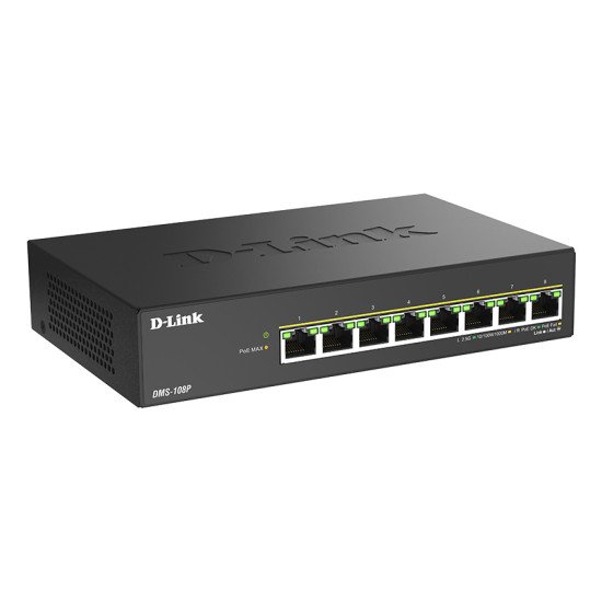 D-Link DMS-108P/E commutateur réseau Non-géré 2.5G Ethernet (100/1000/2500) Connexion Ethernet POE Noir