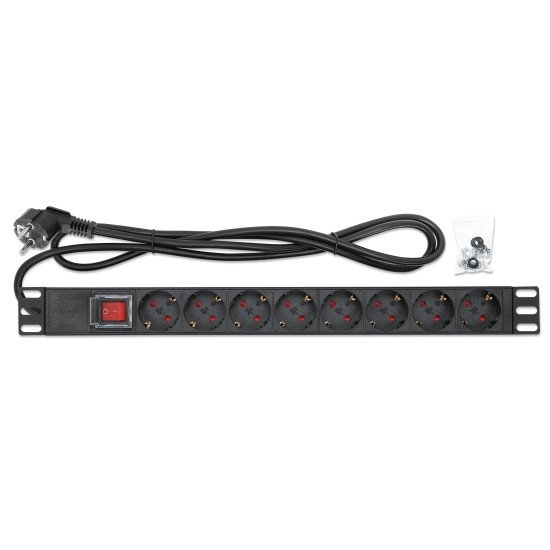 Intellinet Unité de distribution d'alimentation (PDU) 19" 1U à 8 prises EU, avec interrupteur marche/arrêt, montage horizontal, 16 A, prises EU CEE 7/3, câble d'alimentation 2 m, sortie, montage en rack, garantie trois ans