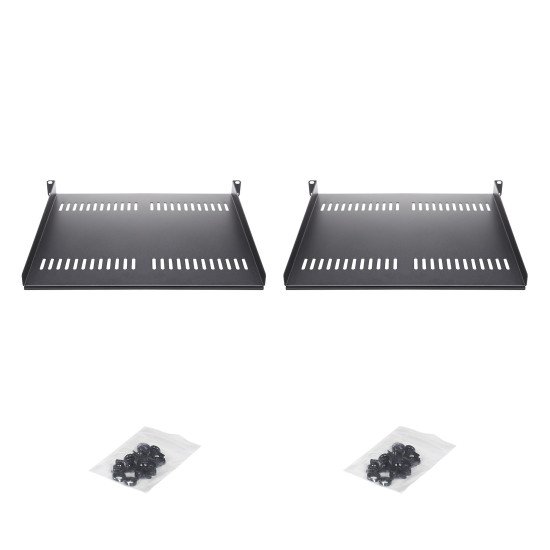 StarTech.com Lot de 2 Étagère 1U pour Rack Serveur, Étagère Cantilever Universelle Ventilée pour Montage en Rack, pour Rack/Armoire 19", Acier Robuste, Capacité de 20kg, Plateau de 40cm de Profondeur