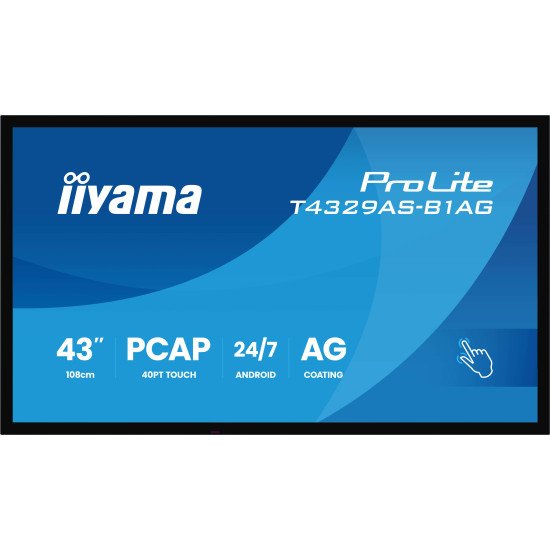 iiyama T4329AS-B1AG Écran d'affichage dynamique Écran plat interactif 108 cm (42.5") LED Wifi 500 cd/m² 4K Ultra HD Noir Écran tactile Intégré dans le processeur Android 24/7 iiyama T4329AS-B1AG Écran d'affichage dynamique Écran plat interactif 108 cm (42.5") LED Wifi 500 cd/m² 4K Ultra HD Noir Écran tactile Intégré dans le processeur Android 24/7