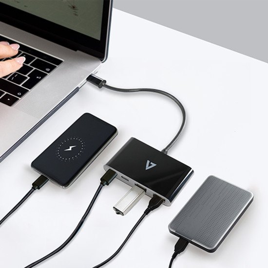 V7 USB-C mâle vers USB-A femelle x 2, hub USB-C femelle USB 3.2 Gen1 5 Gbit/s x 2 noir