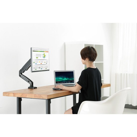 Manhattan Support de bureau pour TV/moniteurs (bras à ressort à Bras articulé), écrans 13" à 27", fixation à l'arrière par pince ou passe-câble, Compatibilité VESA : 75x75 et 100x100 mm (vérifiez les dimensions des quatre trous de fixation à l'a