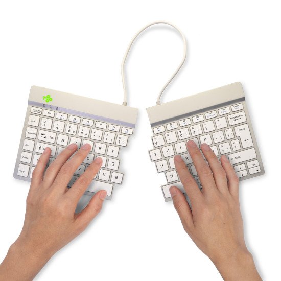 R-Go Tools Clavier ergonomique R-Go Split Break avec logiciel de pause, clavier ergonomique divisé, AZERTY (BE), bluetooth, blanc