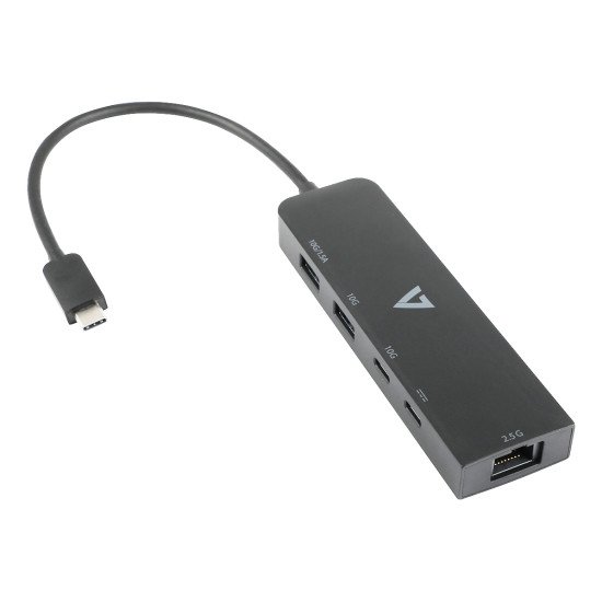 V7 Adaptateur Ethernet 2.5 G USB-C mâle vers USB-A femelle x 2, USB-C femelle x 1 , RJ45 femelle x 1 noir