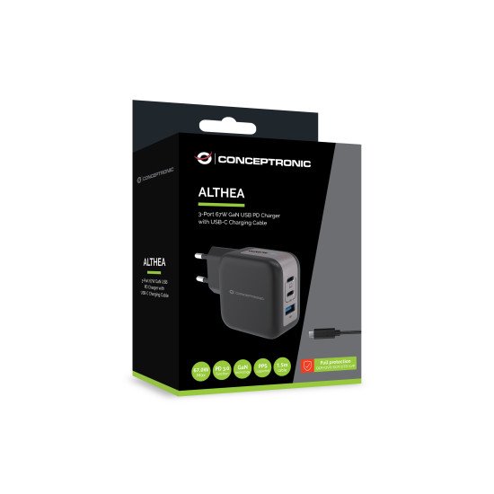 Conceptronic ALTHEA17B chargeur d'appareils mobiles Universel Noir Secteur Charge rapide Intérieure Conceptronic ALTHEA17B chargeur d'appareils mobiles Universel Noir Secteur Charge rapide Intérieure